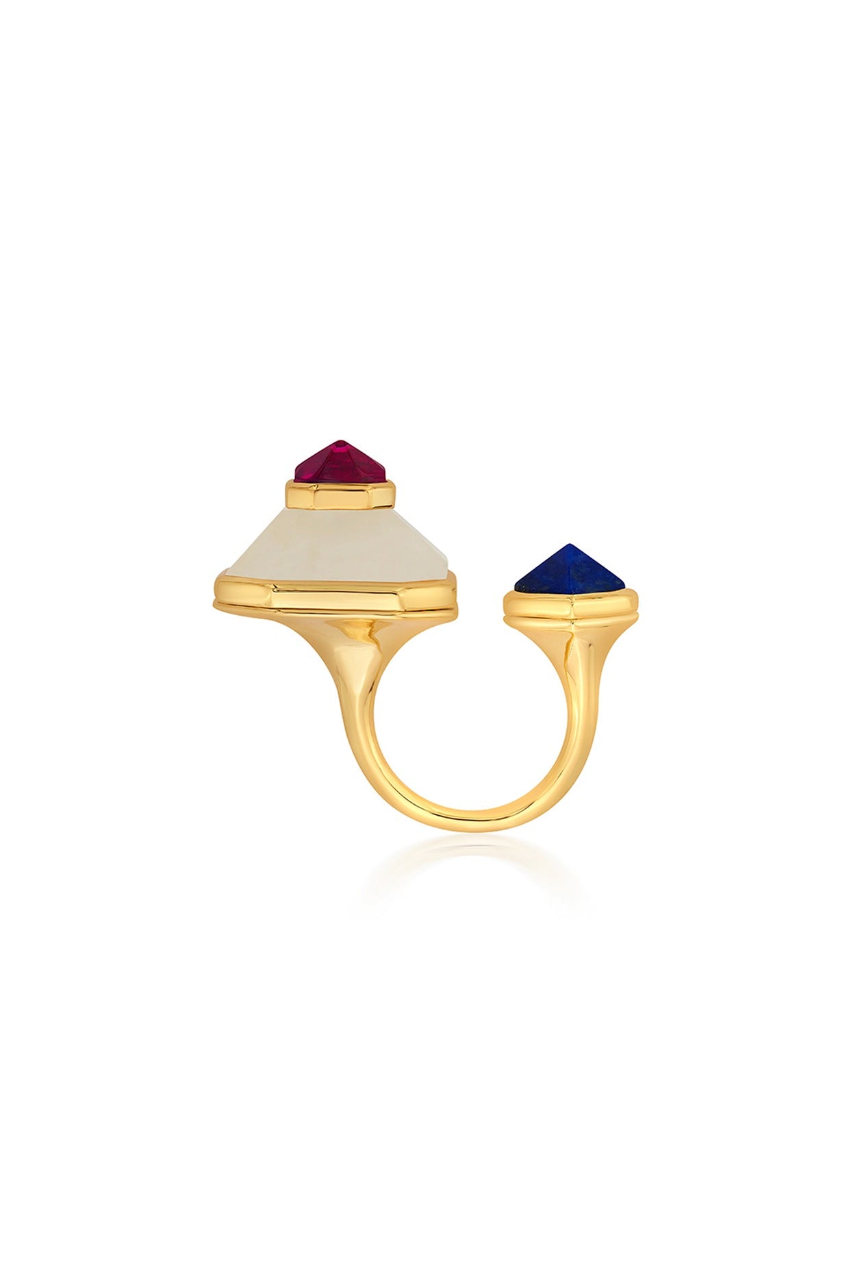 Gold Plated Pink Hydro Stone & Lapis Ring