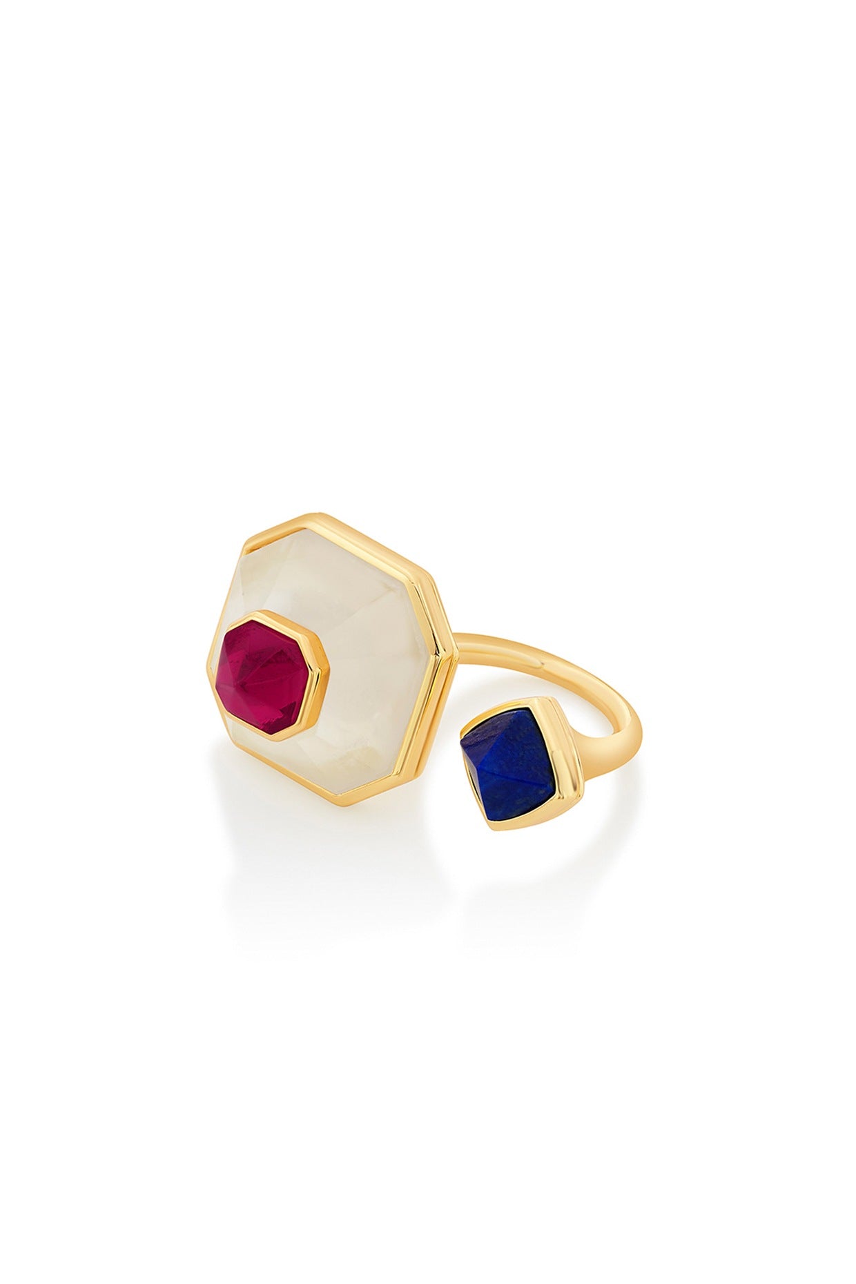 Gold Plated Pink Hydro Stone & Lapis Ring