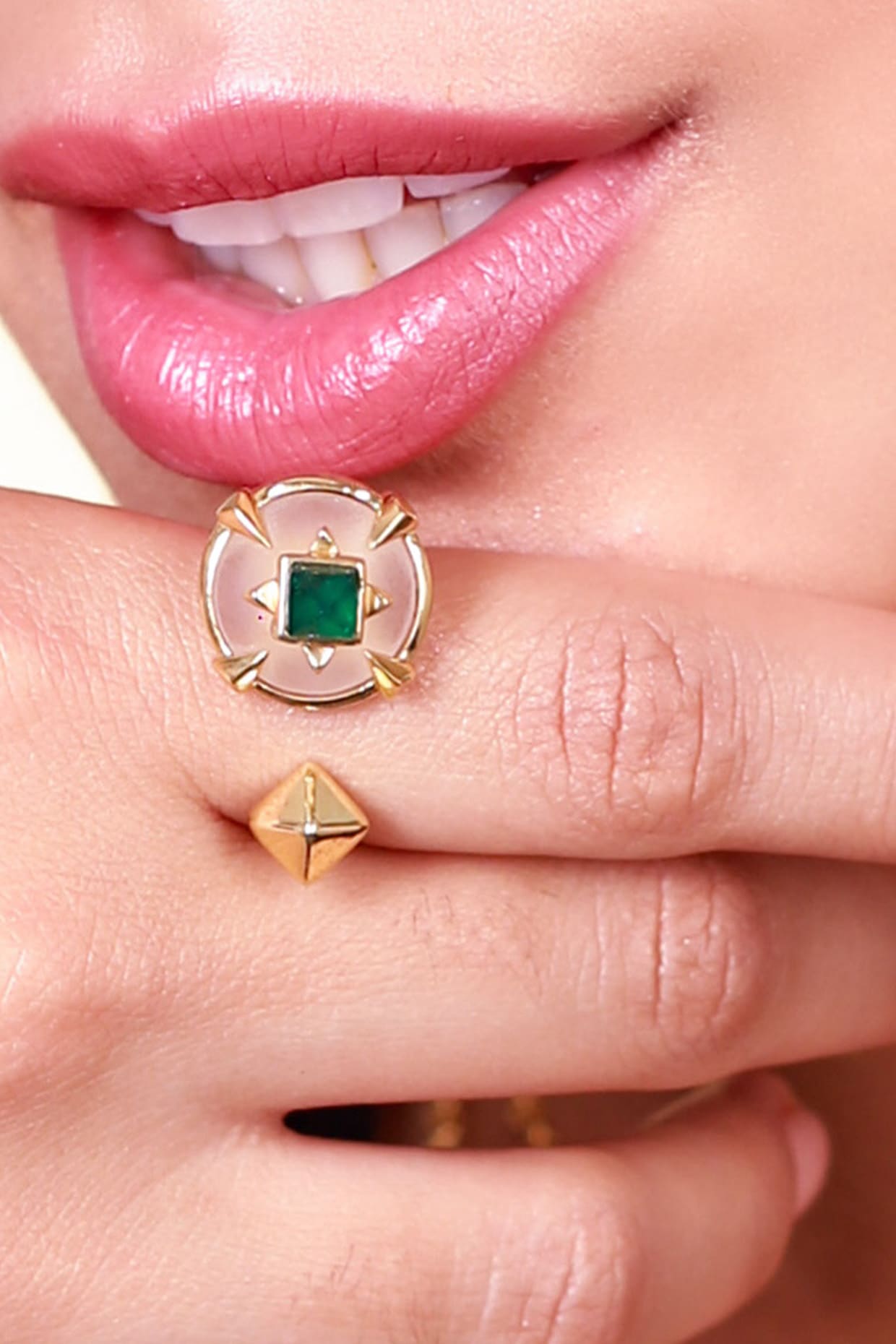 Gold Plated Emerald Doublet Stone Ring