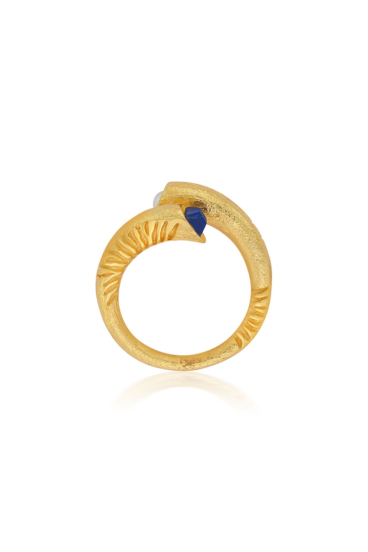 Gold Plated Lapis & Pearls Ring