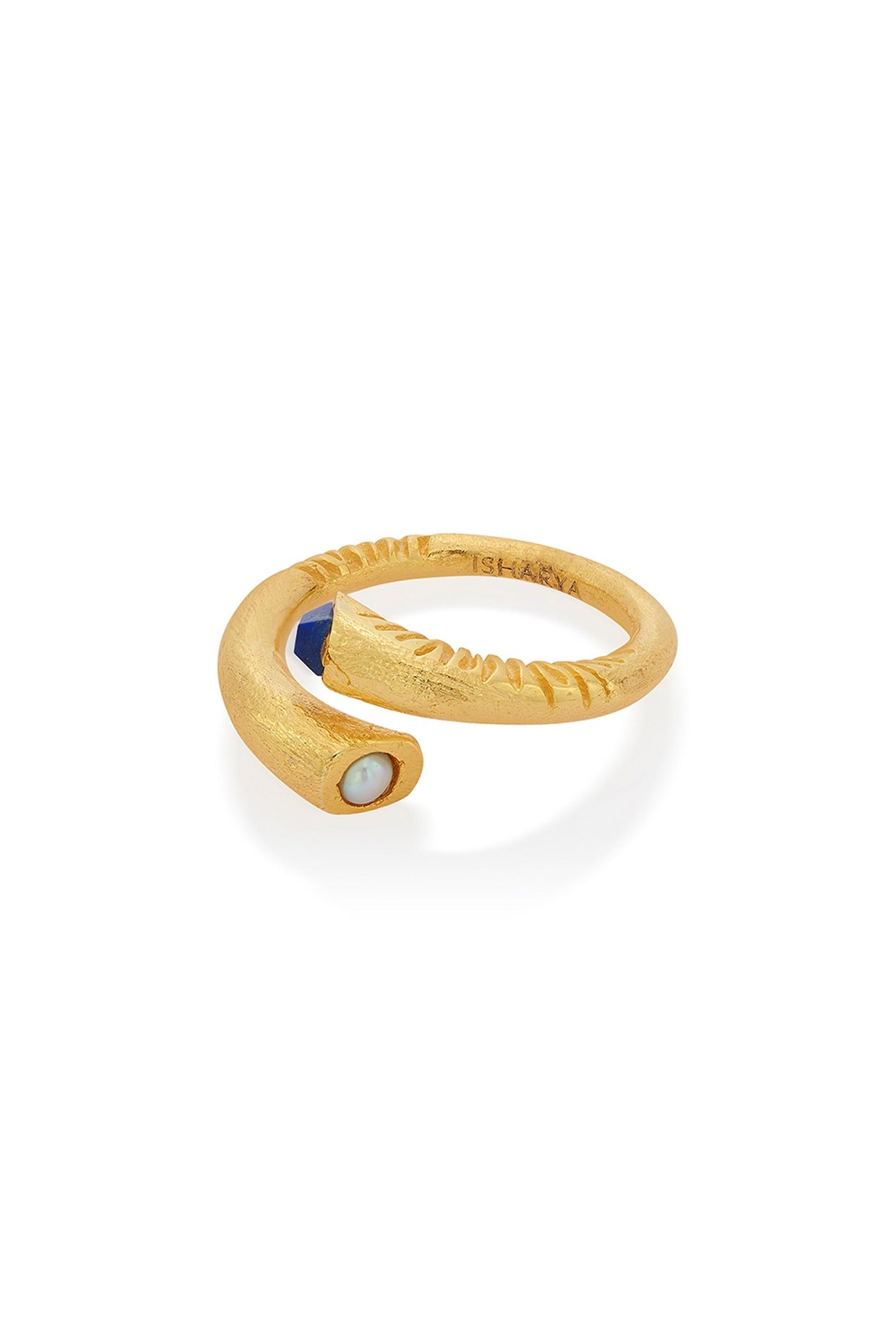 Gold Plated Lapis & Pearls Ring