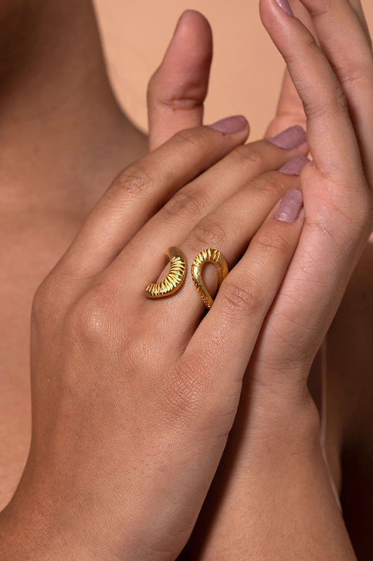 Gold Plated Nagini Textured Ring