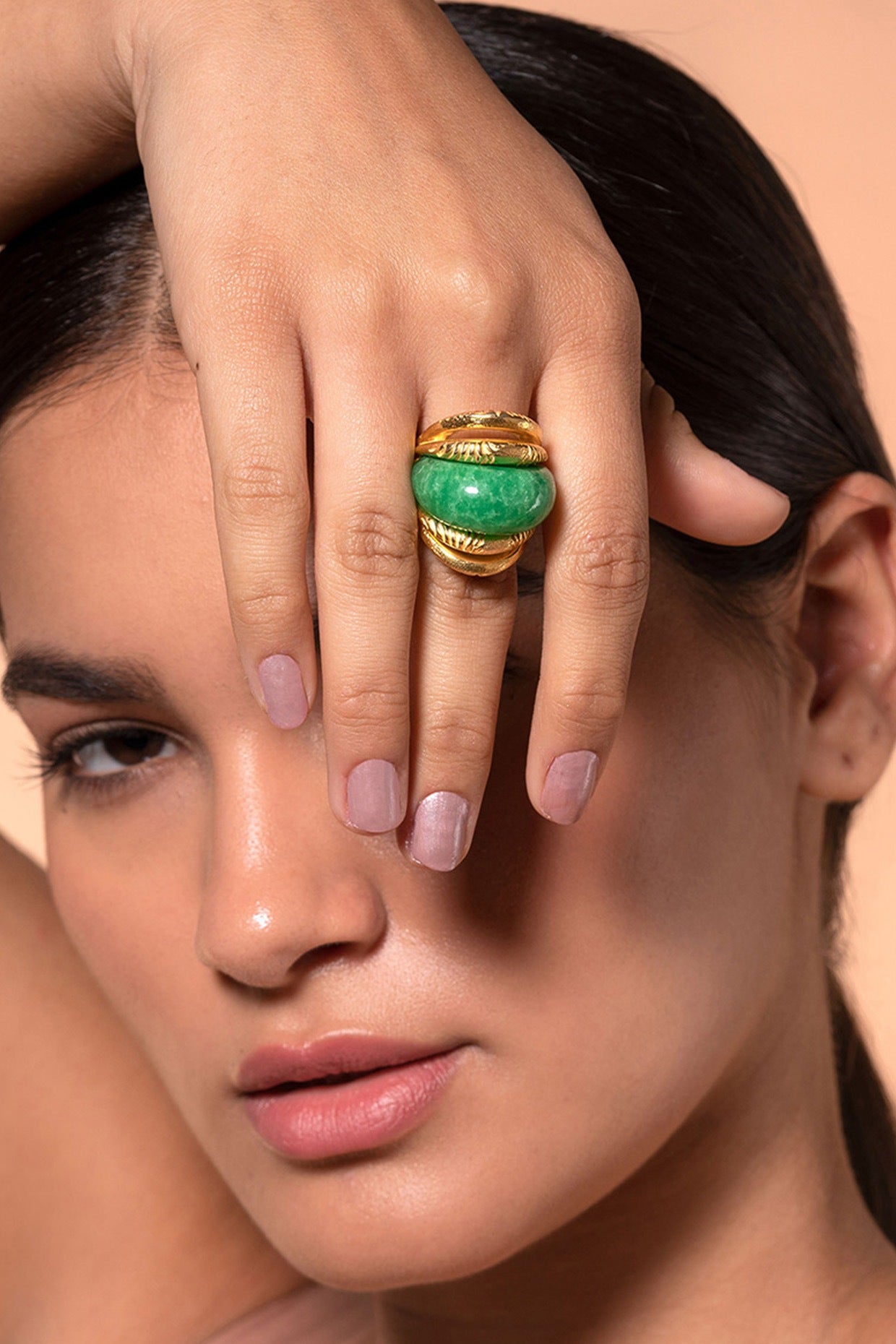 Gold Plated Jade Textured Ring