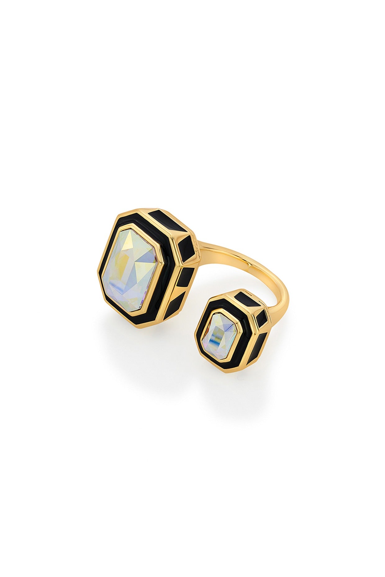 Gold Plated Enameled Two Stone Ring