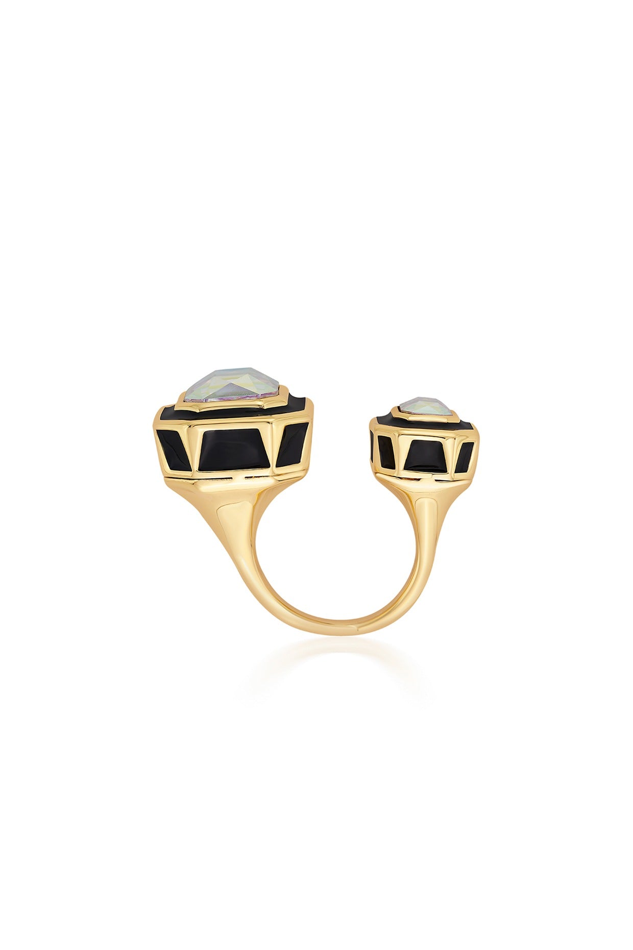 Gold Plated Enameled Two Stone Ring