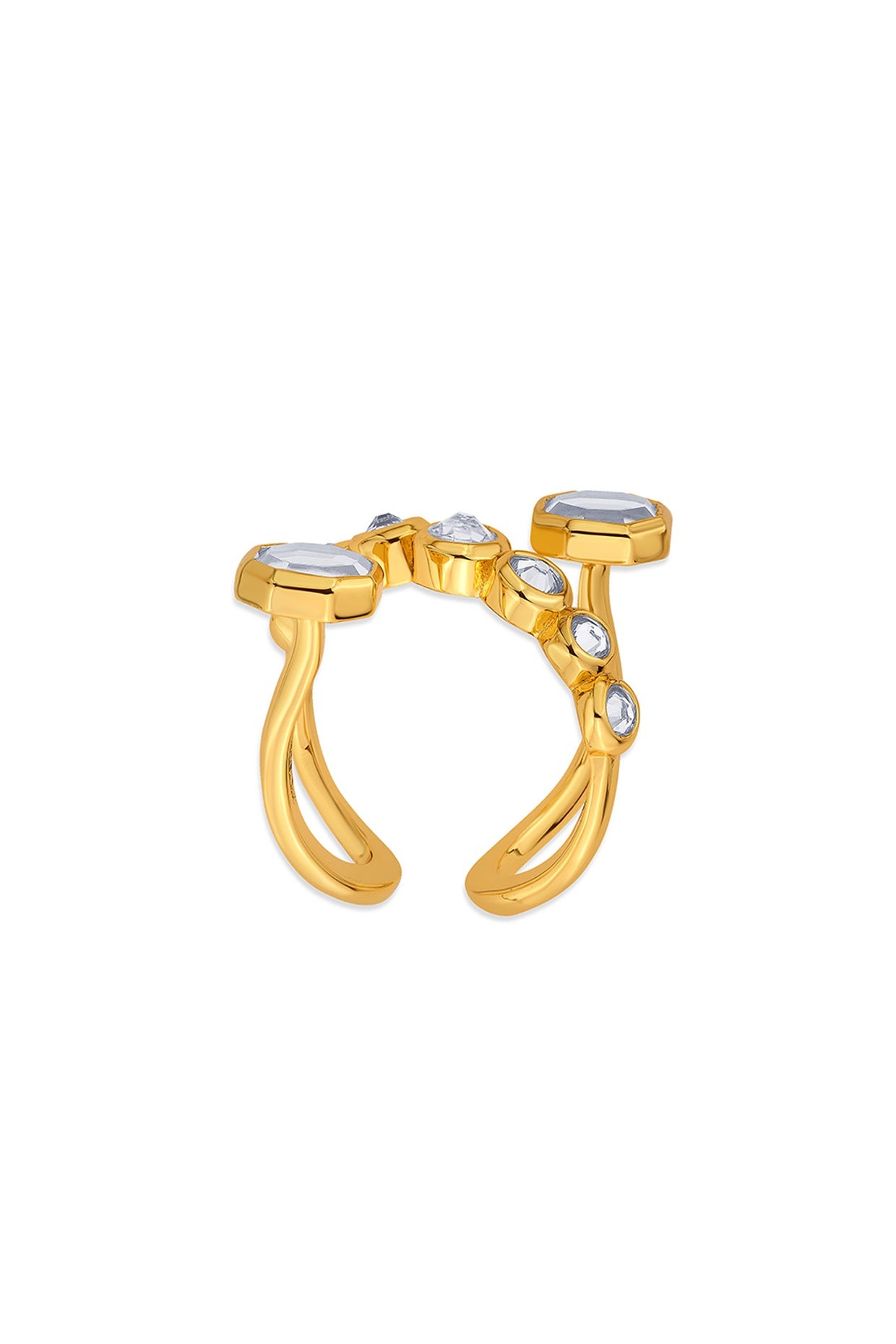 Gold Finish Hand-Cut Polki Mirror Ring