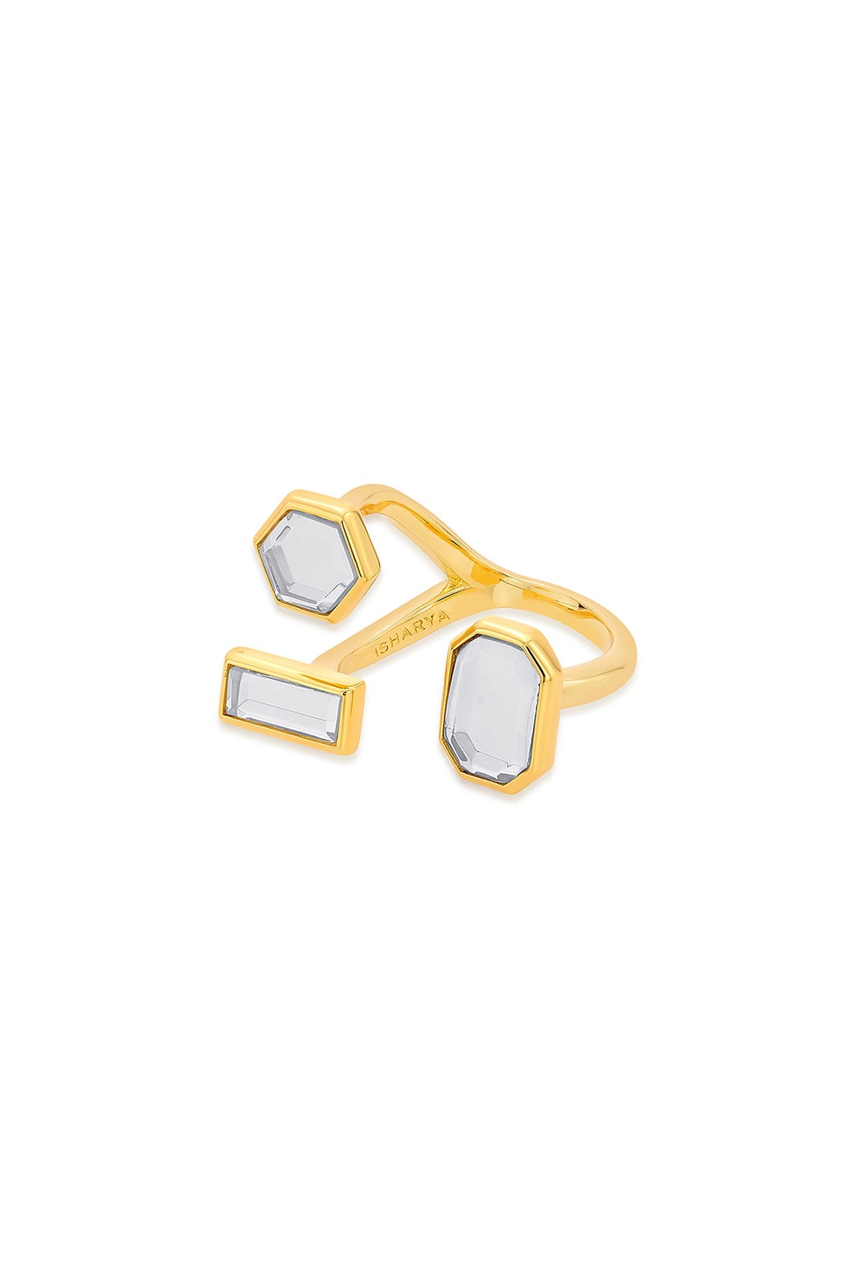 Gold Finish Hand-Cut Polki Mirror Ring