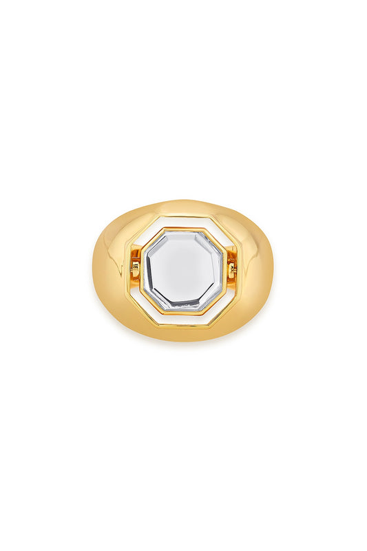 Gold Finish Hand-Cut Polki Mirror Ring