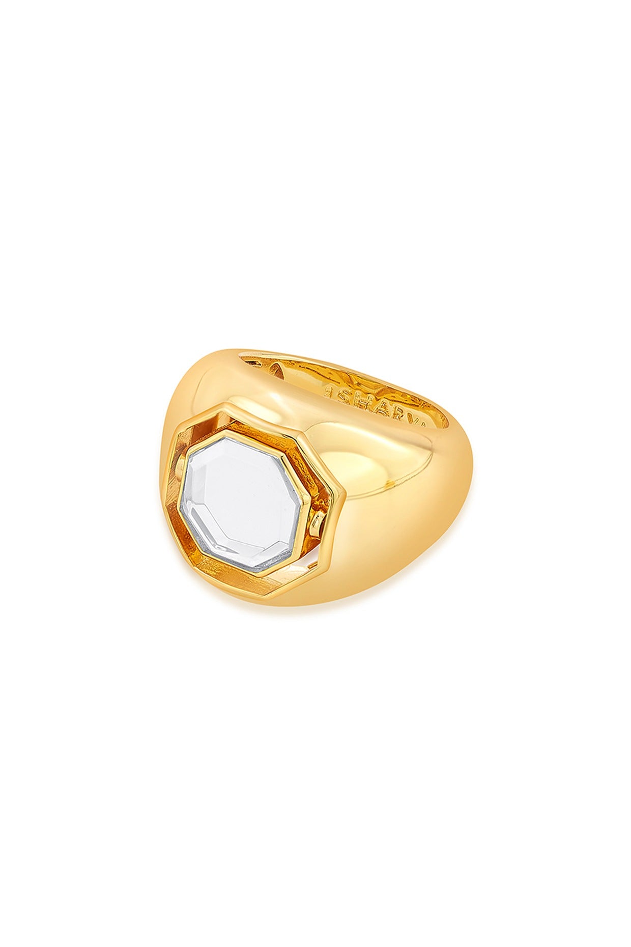 Gold Finish Hand-Cut Polki Mirror Ring