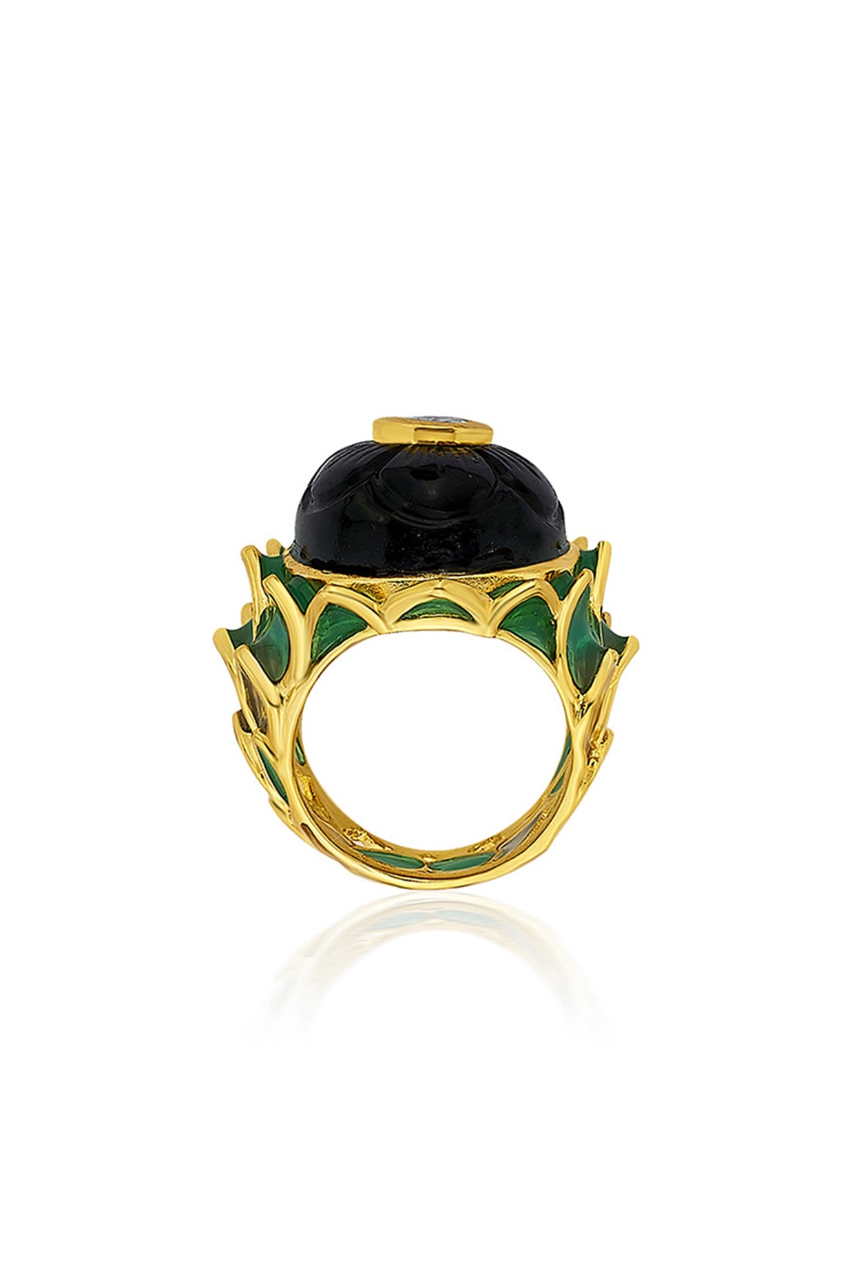 Gold Finish Onyx Lotus Ring