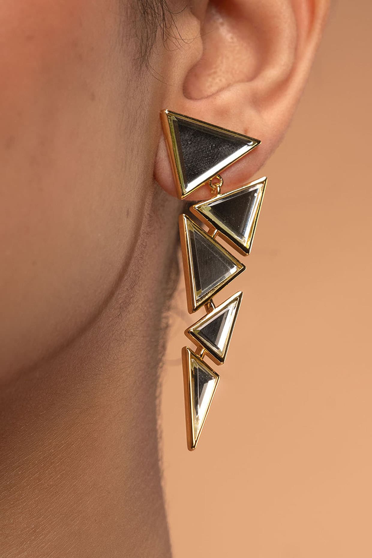 Gold Plated Mirror Triangle Earrings