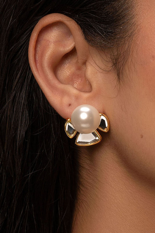 Gold Plated Mirror Petal Stud Earrings