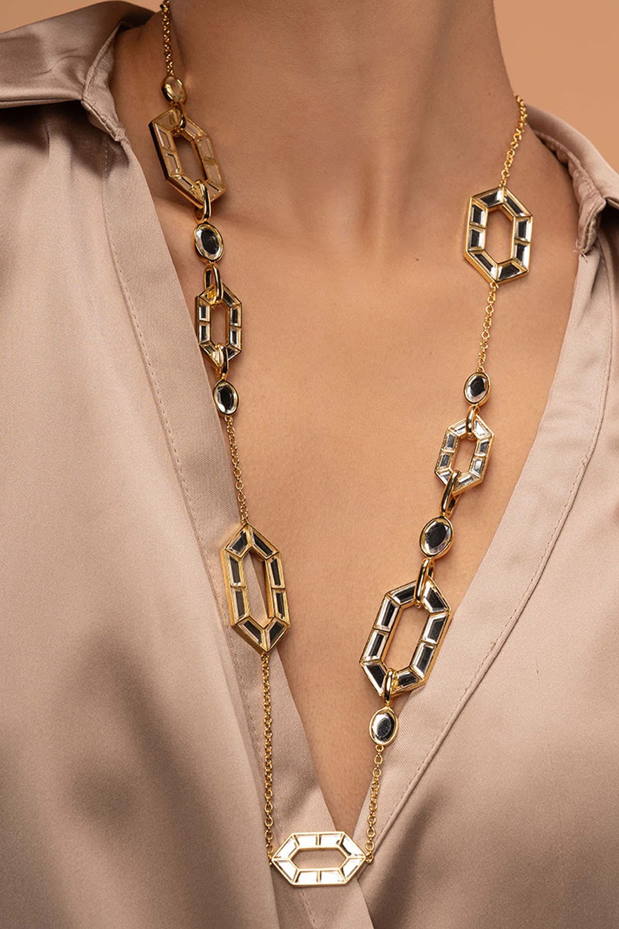 Gold Plated Mirror Asymmetrical Necklace