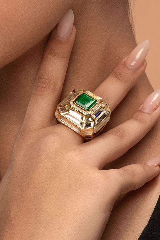 Gold Plated Hydro Emerald & Mirror Ring