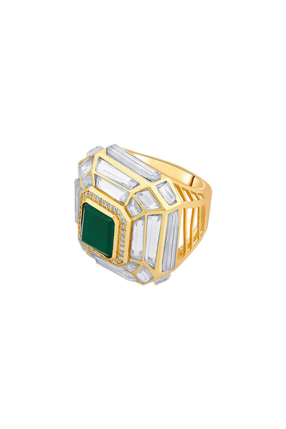 Gold Plated Hydro Emerald & Mirror Ring