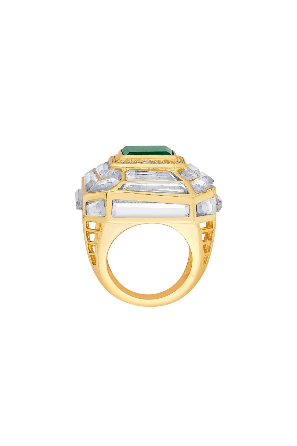 Gold Plated Hydro Emerald & Mirror Ring