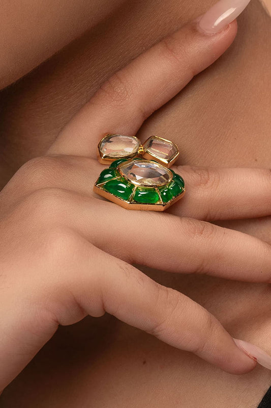 Gold Plated Mirror & Hydro Emerald Open Ring