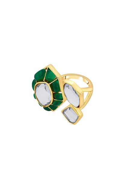 Gold Plated Mirror & Hydro Emerald Open Ring