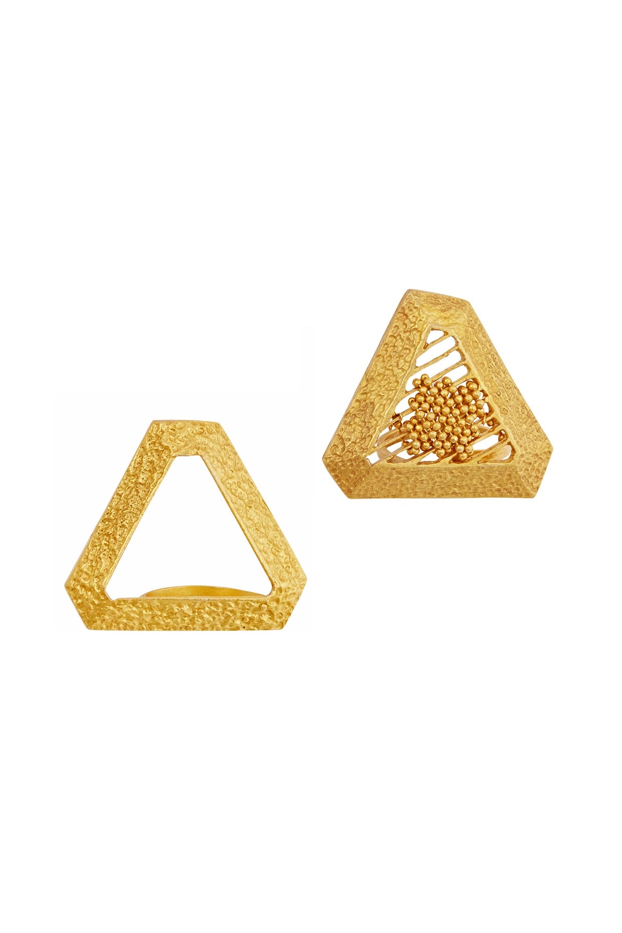 Yellow Gold Finish Twin Triangle Ring (Set of 2)