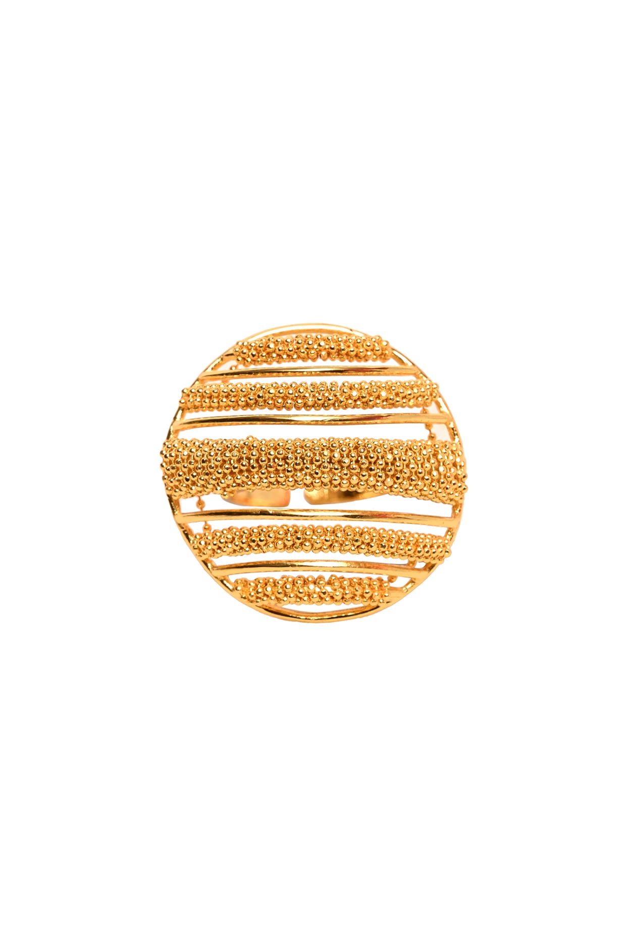 Yellow Gold Finish Striped Orb Handmade Ring