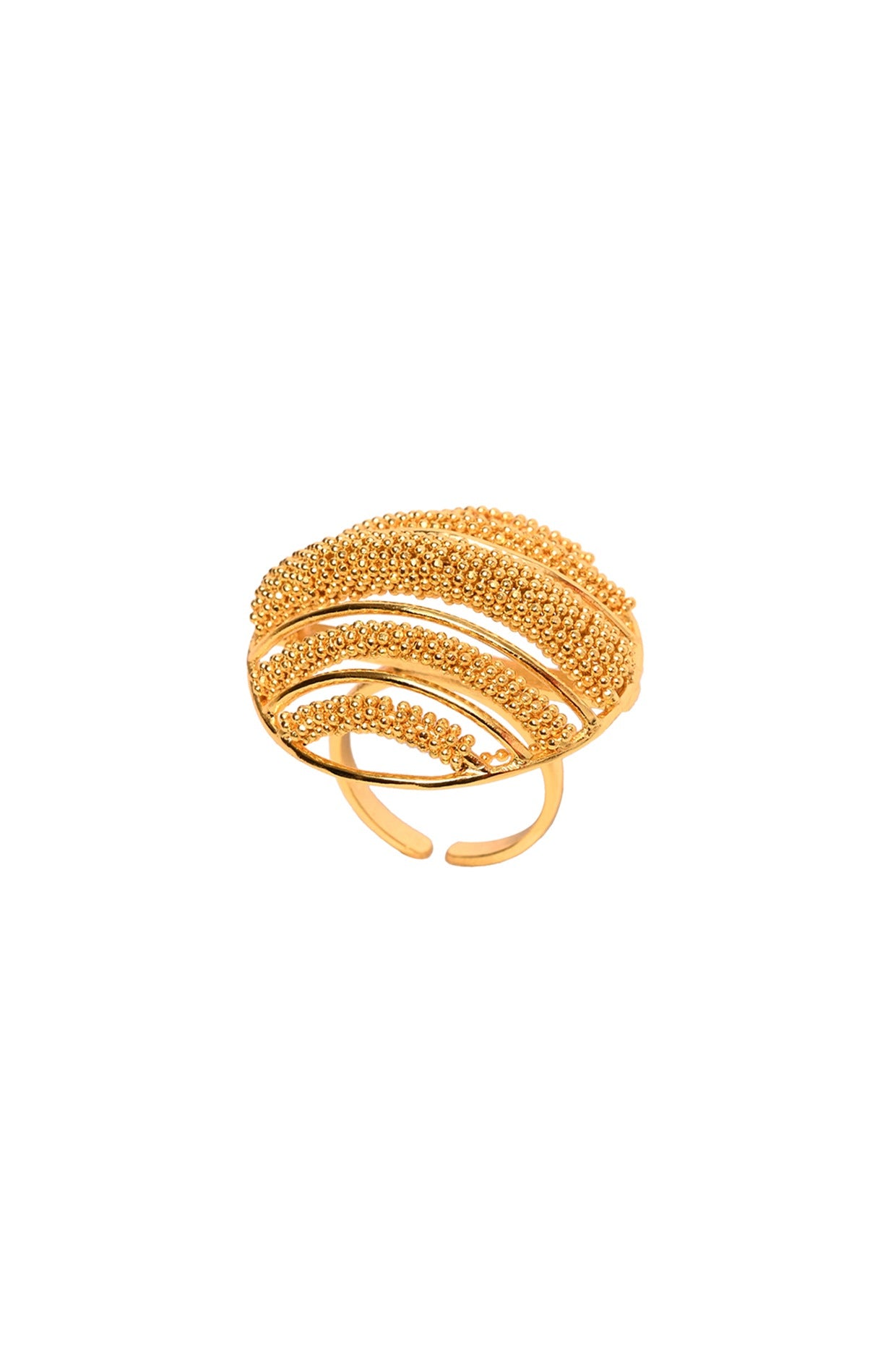 Yellow Gold Finish Striped Orb Handmade Ring