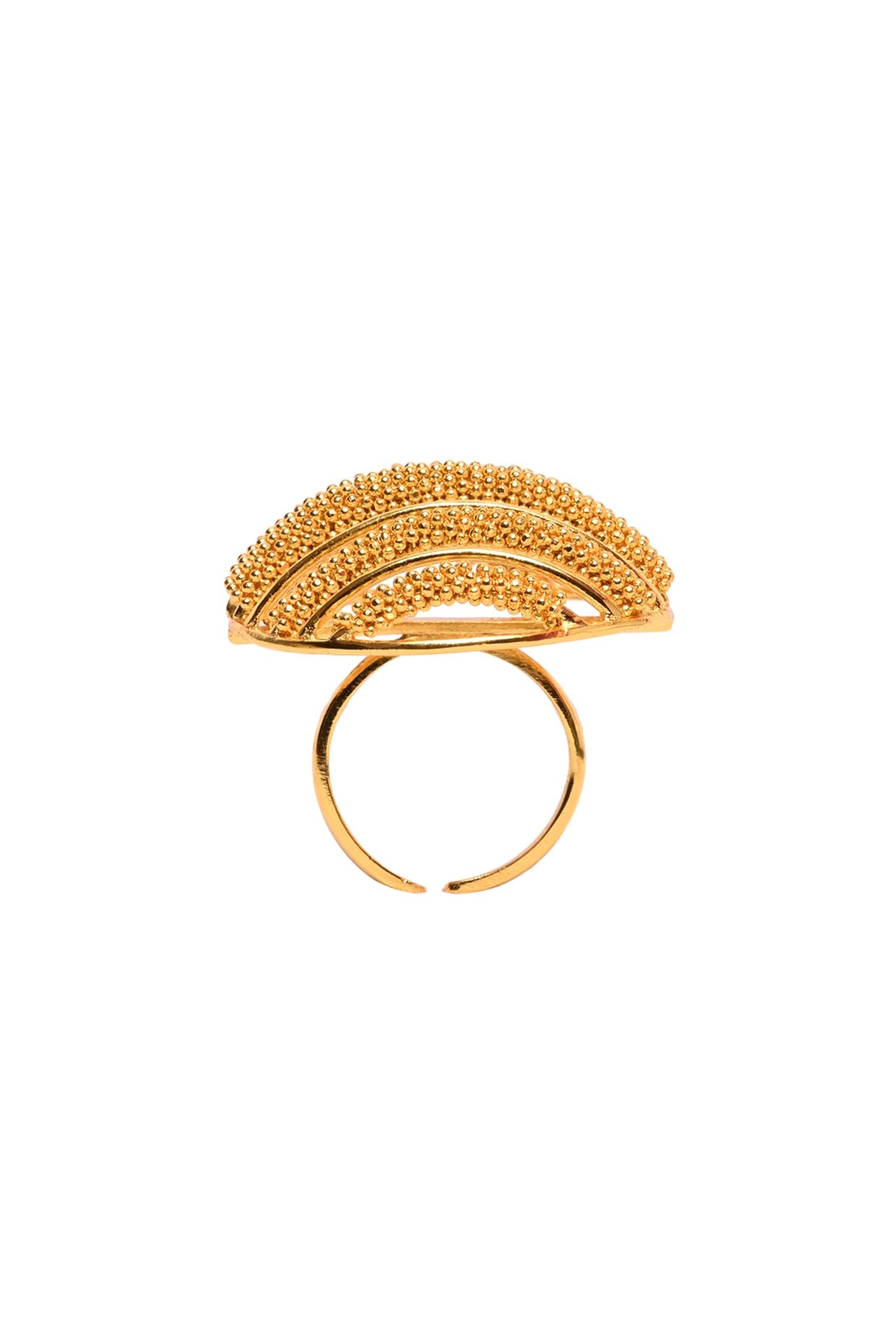 Yellow Gold Finish Striped Orb Handmade Ring