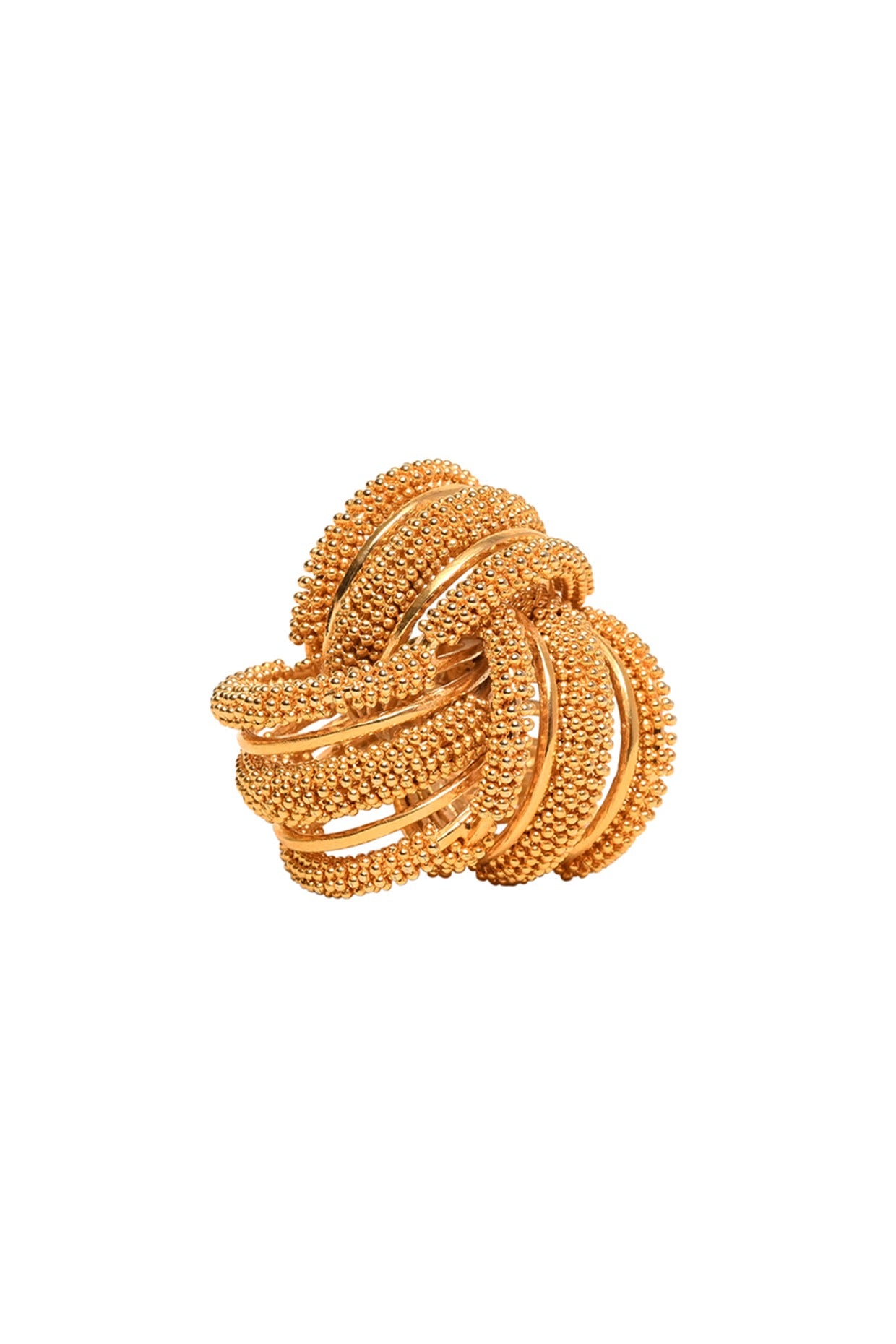 Gold Rhodium Finish Hand-Knotted Ball Chain Embellished Spiral Granthi Ring