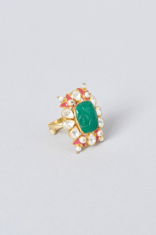 Gold Plated Green Onyx Ring In Sterling Silver