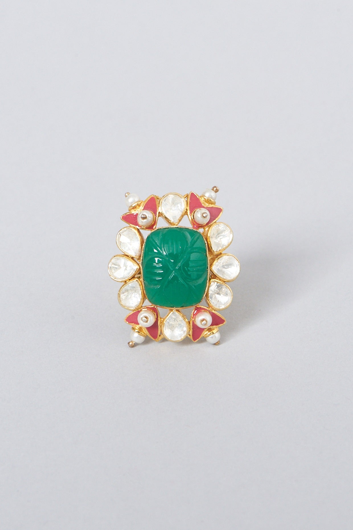 Gold Plated Green Onyx Ring In Sterling Silver