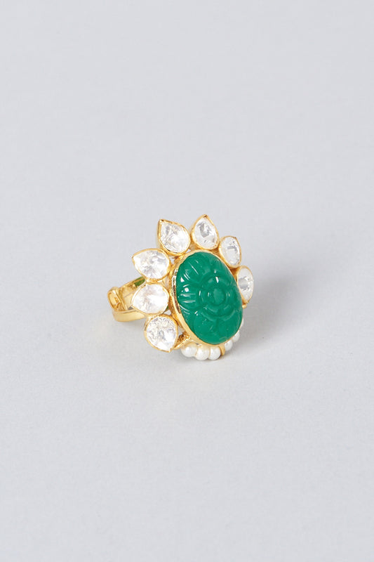 Gold Plated Ring With Green Onyx In Sterling Silver