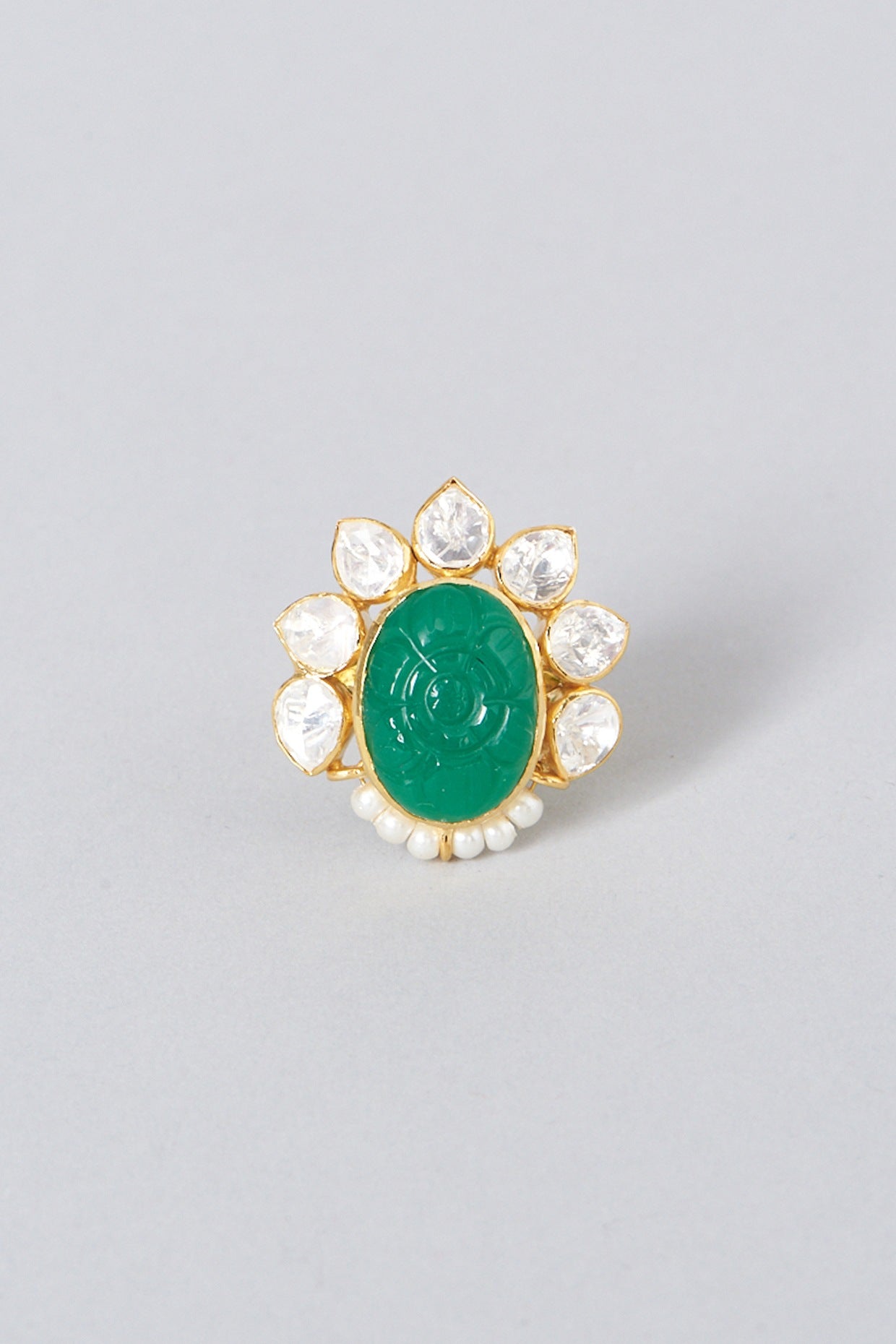 Gold Plated Ring With Green Onyx In Sterling Silver