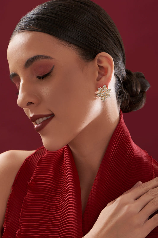 Gold Plated Moissanite Polki Handcrafted Stud Earrings In Sterling Silver