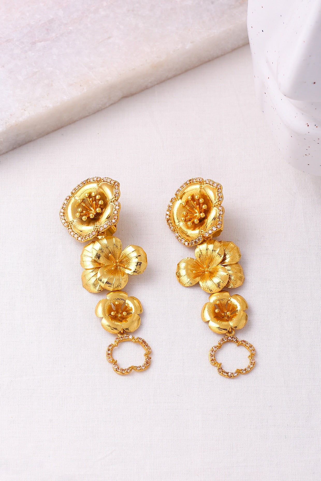 Gold Finish Textured Dangler Earrings