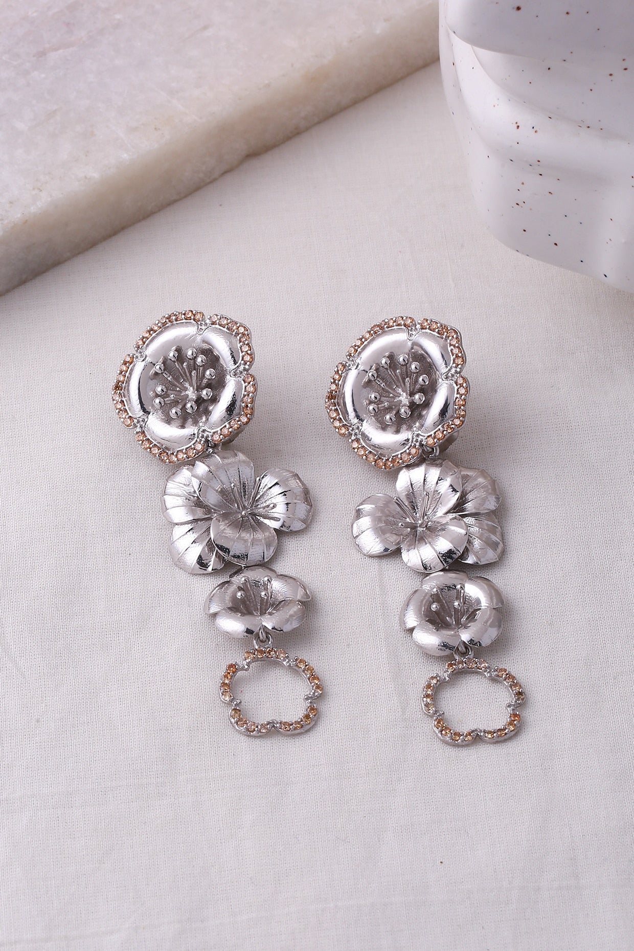 White Finish Textured Dangler Earrings