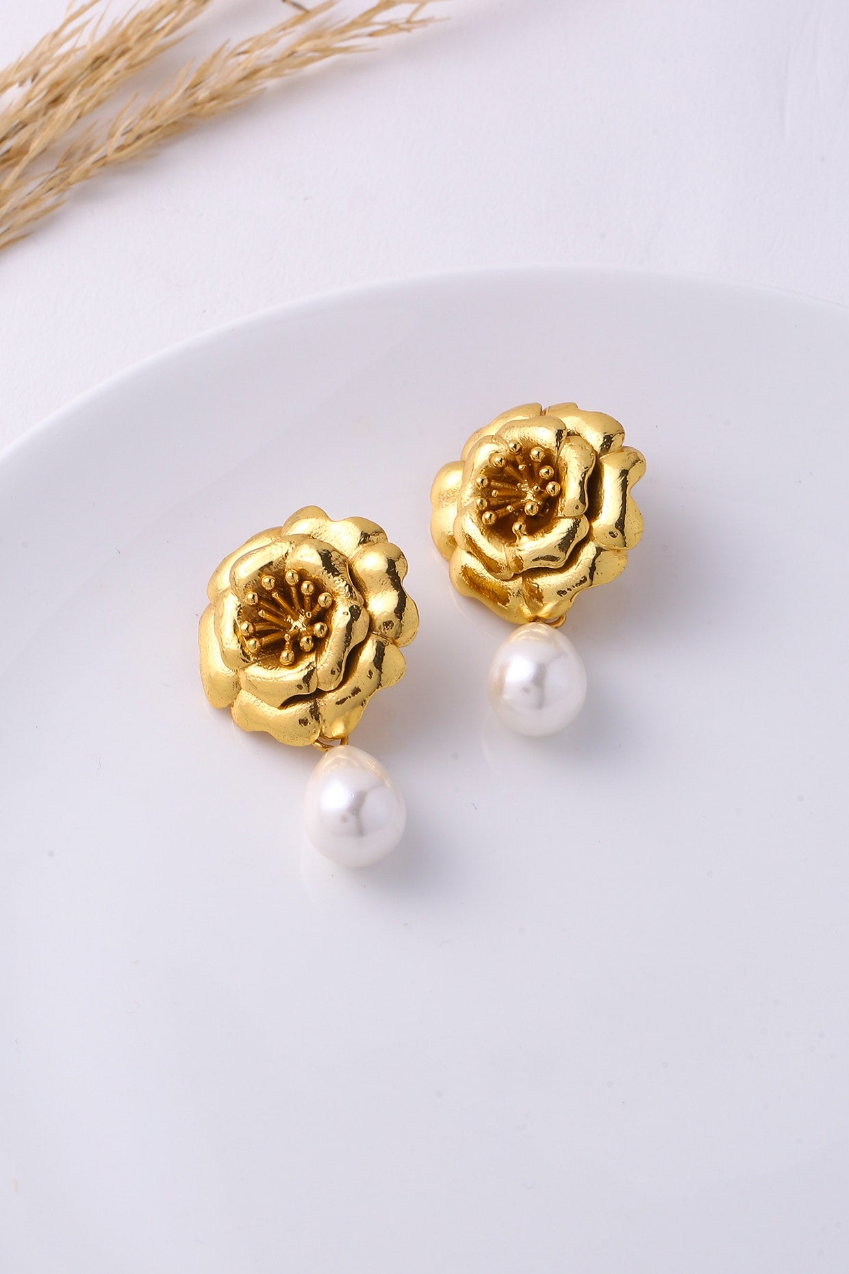 Gold Plated Rose Stud Earrings