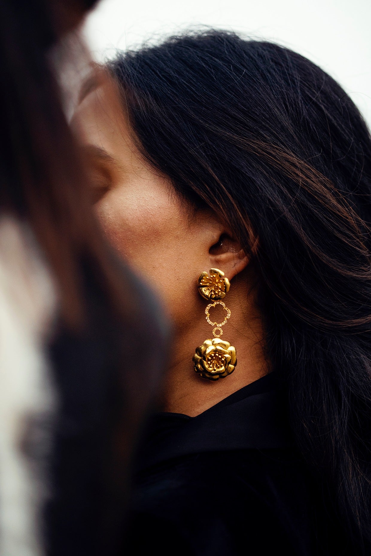 Gold Finish Floral Dangler Earrings