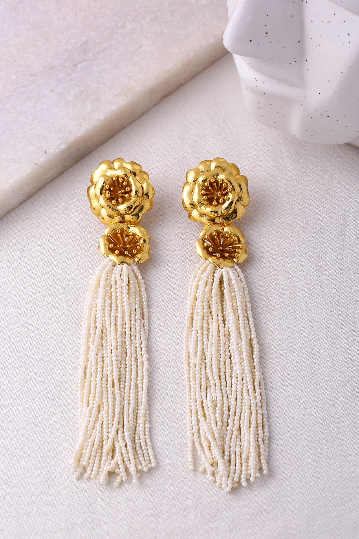 Gold Finish Pearl Dangler Earrings