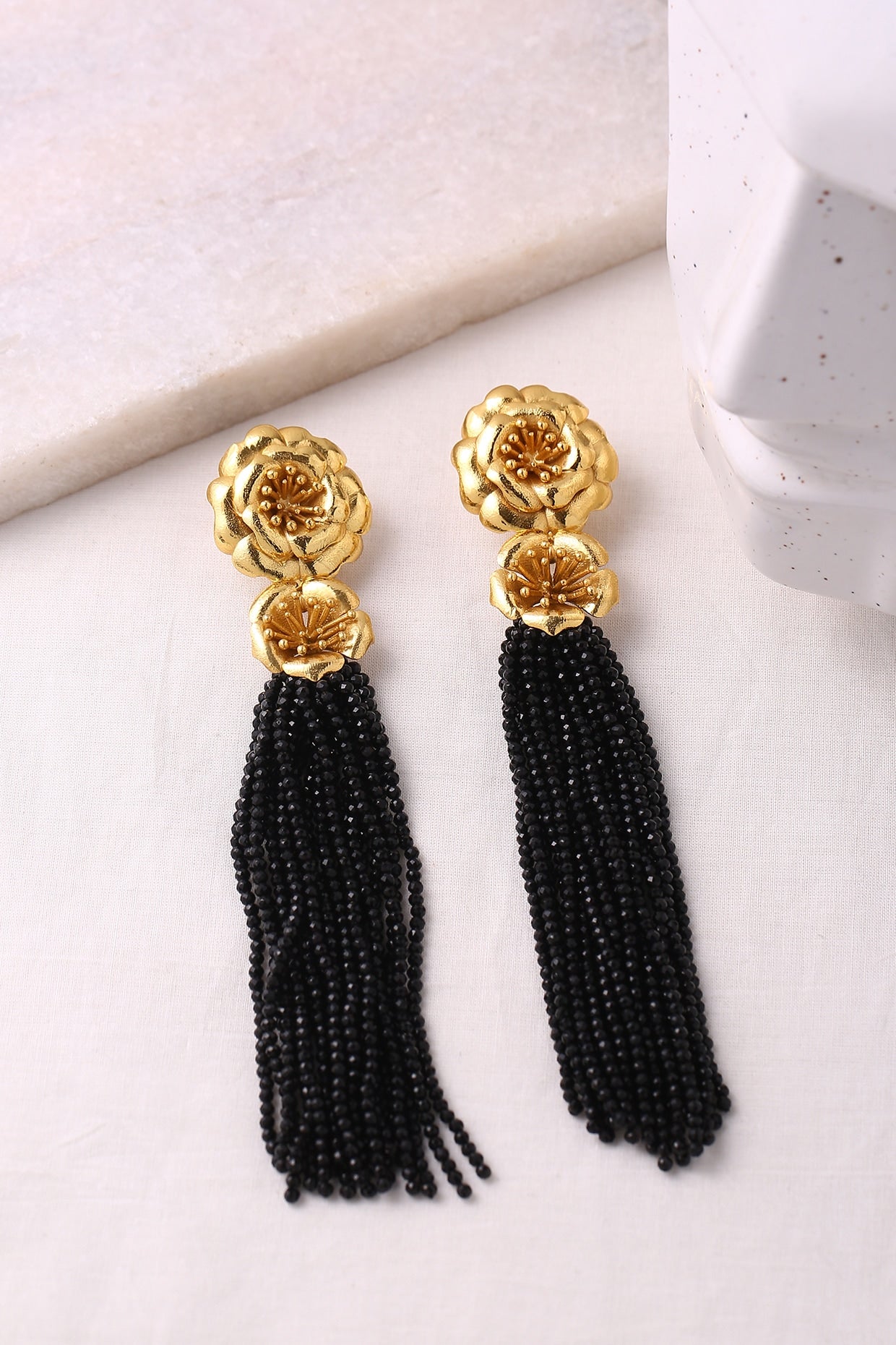 Gold Finish Pearl Dangler Earrings