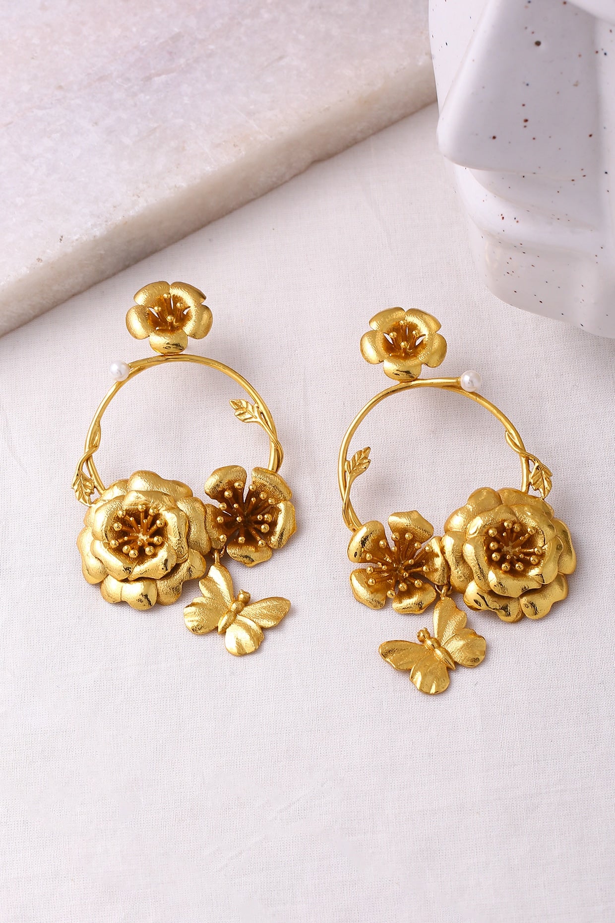 Gold Plated Butterfly & Roses Chandbali Earrings