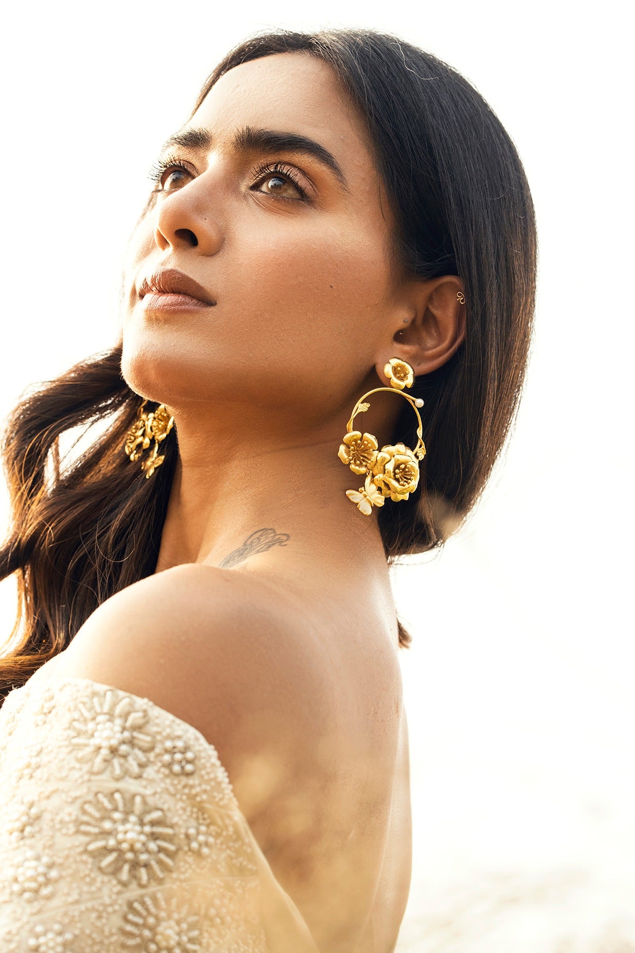 Gold Plated Butterfly & Roses Chandbali Earrings