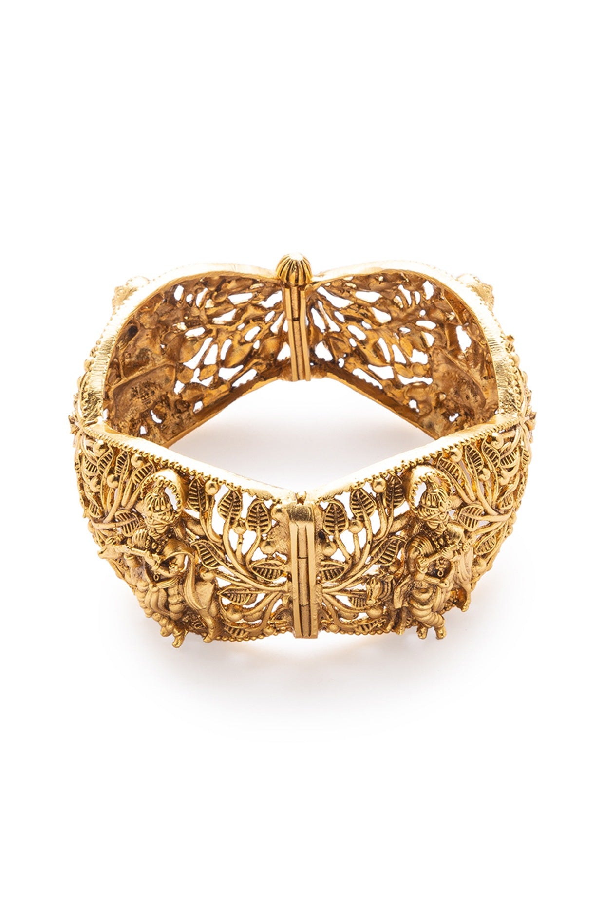 Gold Finish Hand Carved Temple Motifs Bangles