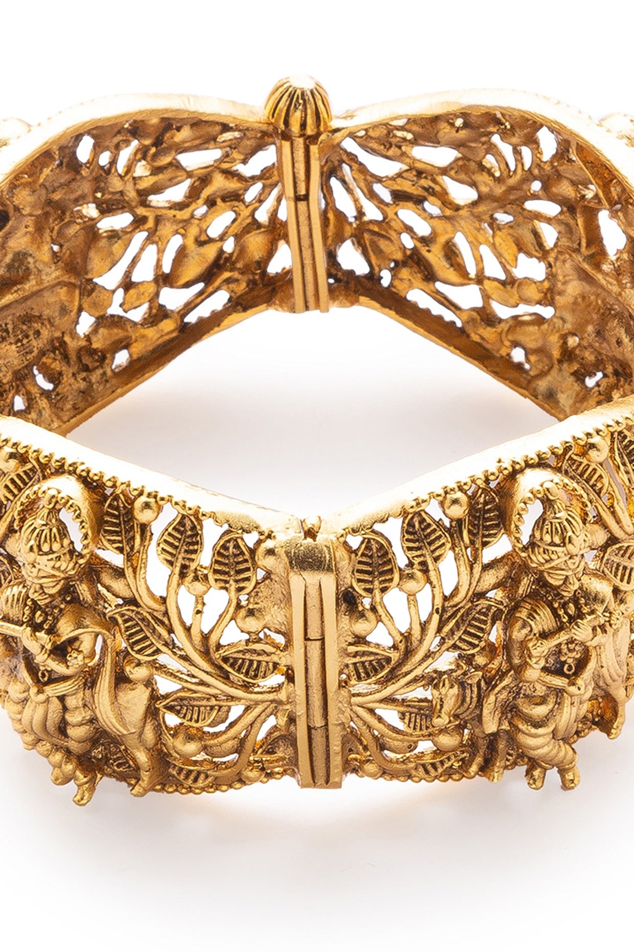 Gold Finish Hand Carved Temple Motifs Bangles