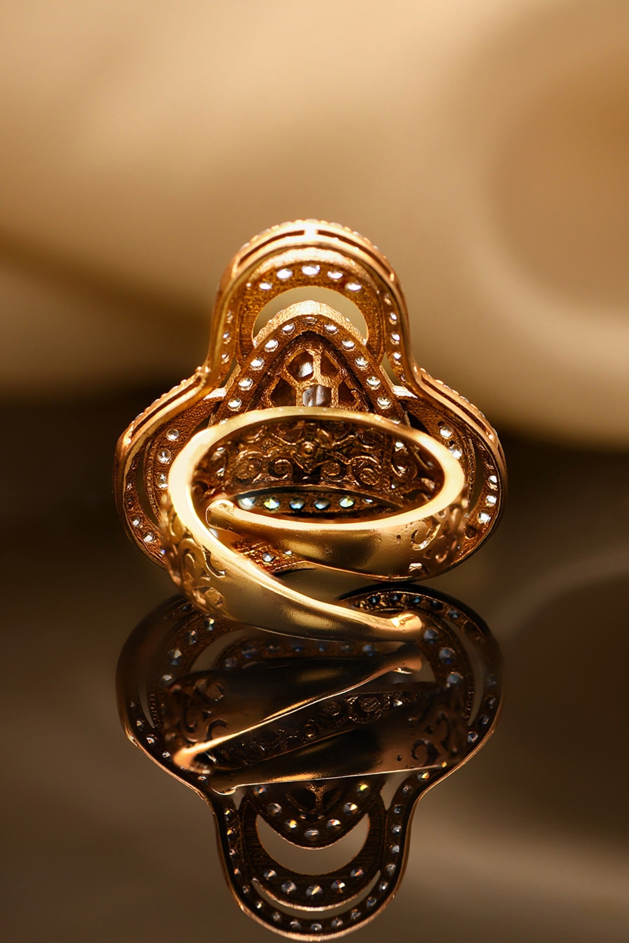 Gold Plated Kundan Polki & Zircon Ring