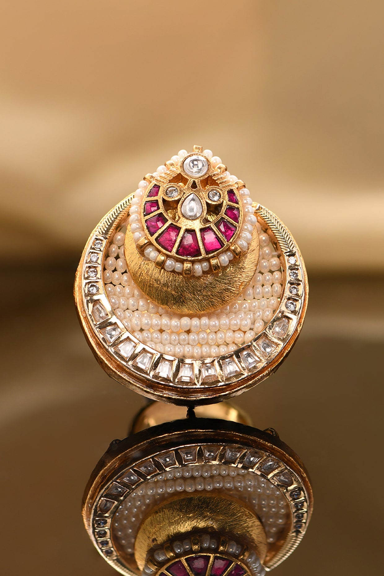 Gold Plated Kundan Polki & Hydro Ruby Ring