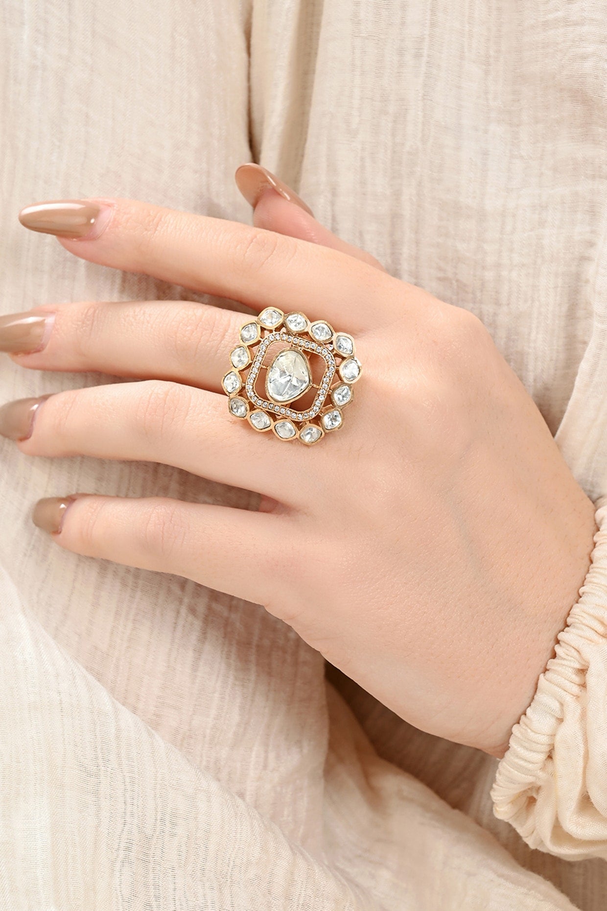 Gold Plated Kundan Polki Ring