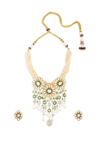 Gold Finish Hydro Polki Choker Necklace Set