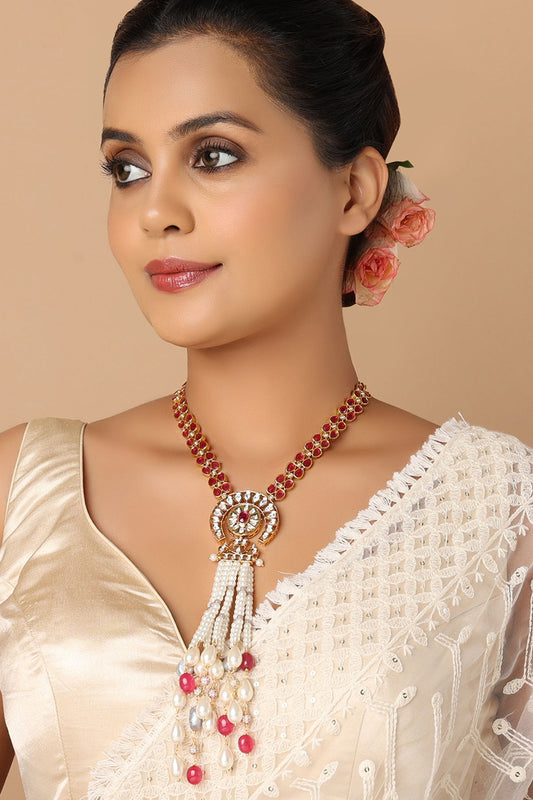 Gold Finish Red Onyx Necklace