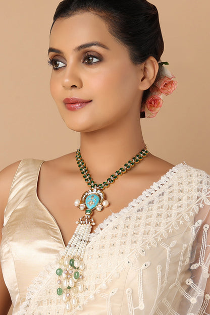 Gold Finish Green Onyx Necklace