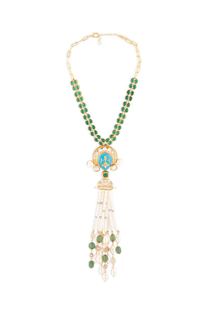 Gold Finish Green Onyx Necklace