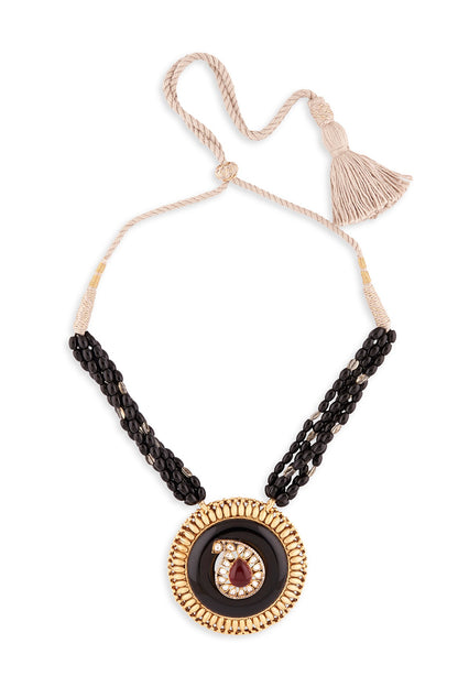 Gold Finish Black Onyx Beaded Necklace